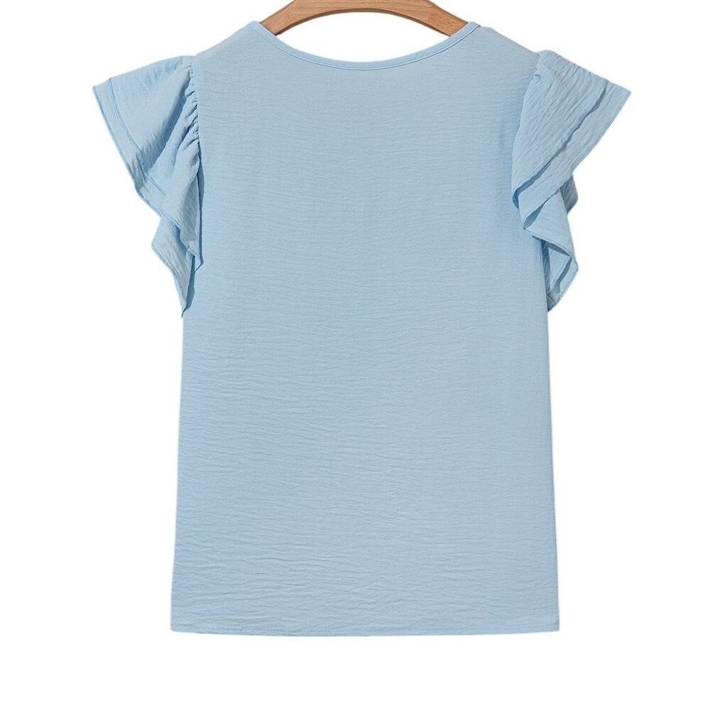 Mist Blue Ruffled Short Sleeve Top New Size Large - Picture 5 of 8